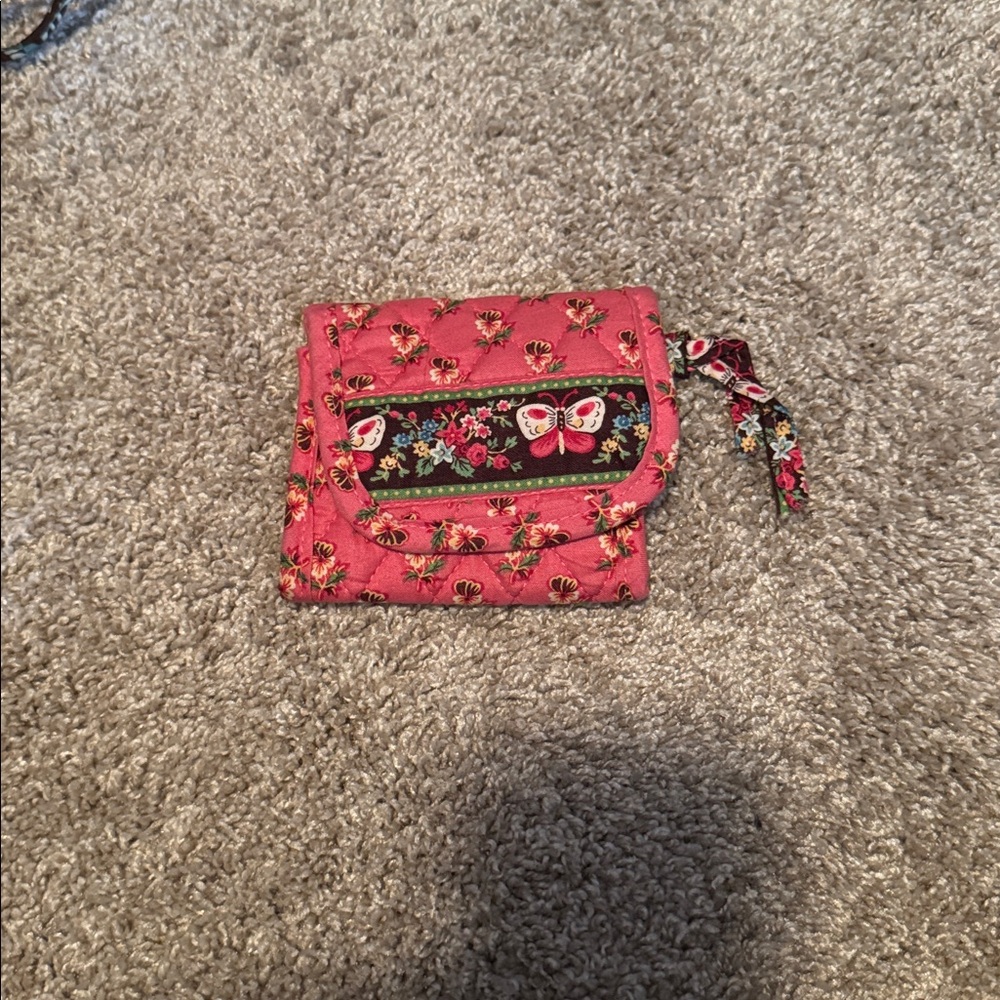 Vera Bradley Vintage Pink and Brown Pansy Butterly Quilted Wallet Pink Pansy